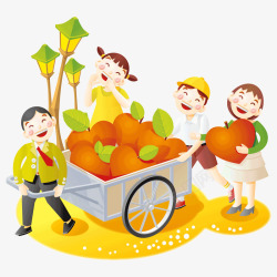 收货的孩子一群推着水果的孩子高清图片