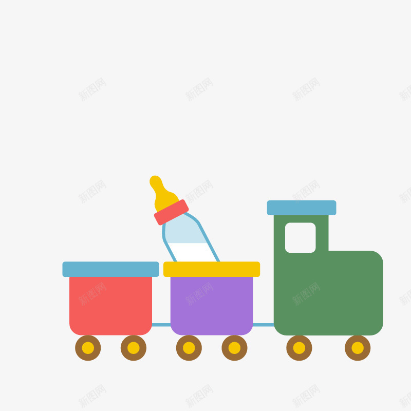玩具火车和奶瓶png免抠素材_新图网 https://ixintu.com 儿童玩具 卡通儿童玩具 婴儿玩具