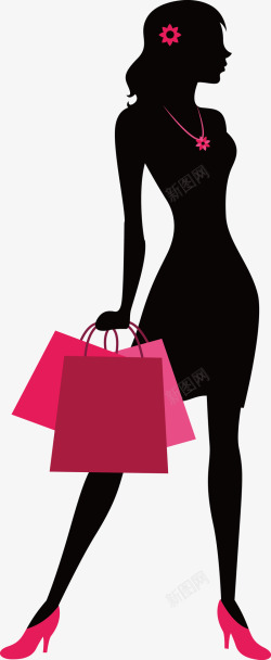 粉色手拎袋创意黑色少女手拎购物袋矢量图高清图片