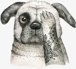眼睛PNG图捂眼睛的素描小狗图高清图片
