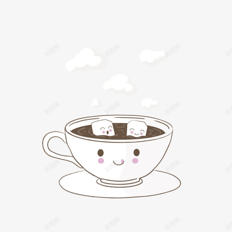 手绘咖啡和糖png免抠素材_新图网 https://ixintu.com 咖啡 白糖块 饮料