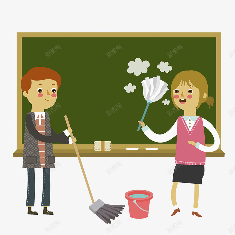 卡通人物插图打扫教室的孩子们png免抠素材_新图网 https://ixintu.com 人物插图 卡通 孩子们 打扫 擦地 擦地板 教室 黑板