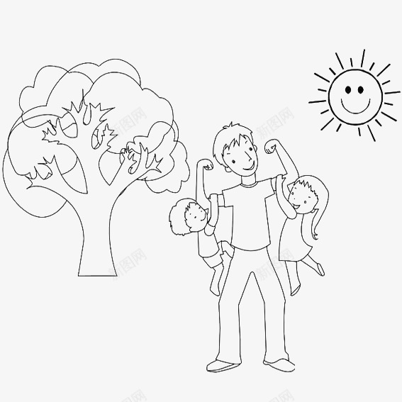孩子与父亲玩耍png免抠素材_新图网 https://ixintu.com 卡通手绘线条 大树 孩子与父亲玩耍 父亲节元素