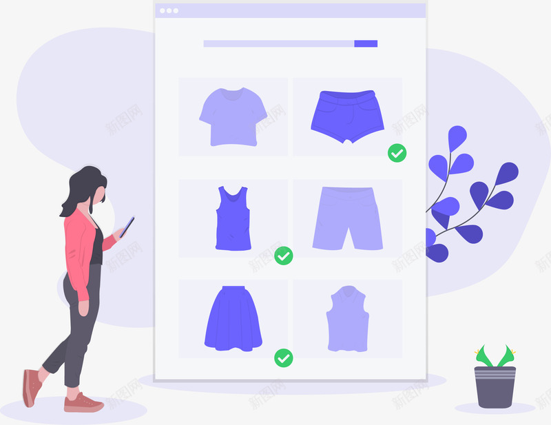 网上购物女生插画矢量图ai免抠素材_新图网 https://ixintu.com 商务 商务办公网上购物女生 插画 插画矢量 时尚 网上购物女生 购物 矢量图