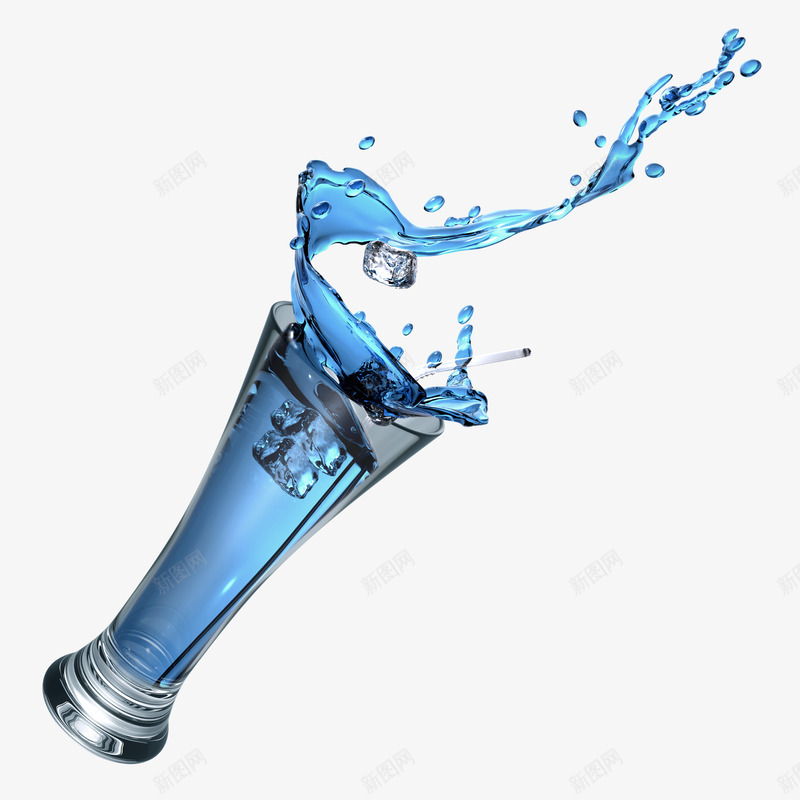 杯子内的飞溅的蓝色液体psd免抠素材_新图网 https://ixintu.com 杯子 液体 蓝色 飞溅