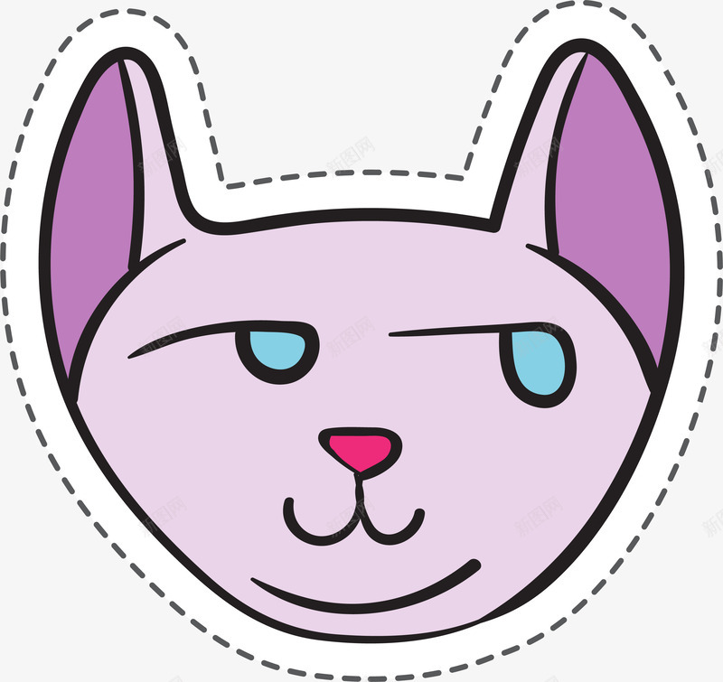 紫色小猫剪纸卡通贴纸png免抠素材_新图网 https://ixintu.com 卡通 卡通贴纸 可爱 商务 圆弧 头像 紫色 虚线