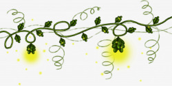 绿色手绘植物灯光蝈蝈素材