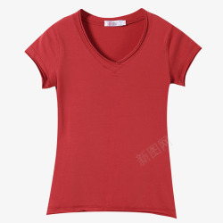 纯色打底衫红色显瘦百搭短袖T恤衫高清图片