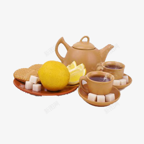 茶水饮料png免抠素材_新图网 https://ixintu.com 产品实物 柠檬 茶壶 饼干