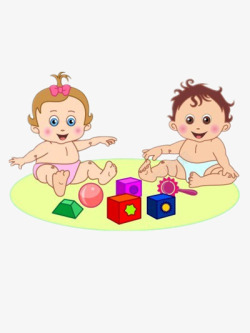 两婴儿玩玩具素材