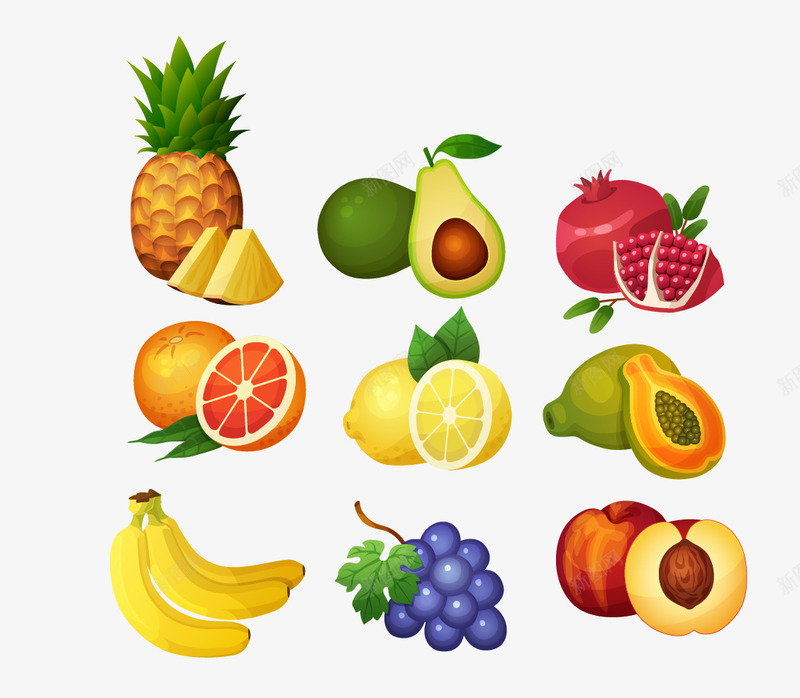 各类水果矢量图ai免抠素材_新图网 https://ixintu.com 各类水果 柠檬 水果 牛油果 菠萝 香蕉 矢量图