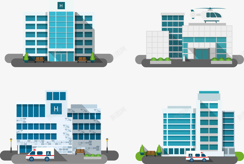 蓝色大楼png免抠素材_新图网 https://ixintu.com 医院 建筑 建筑学 楼房 设计