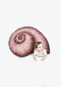 蜗牛和婴儿彩铅插画艺术素材