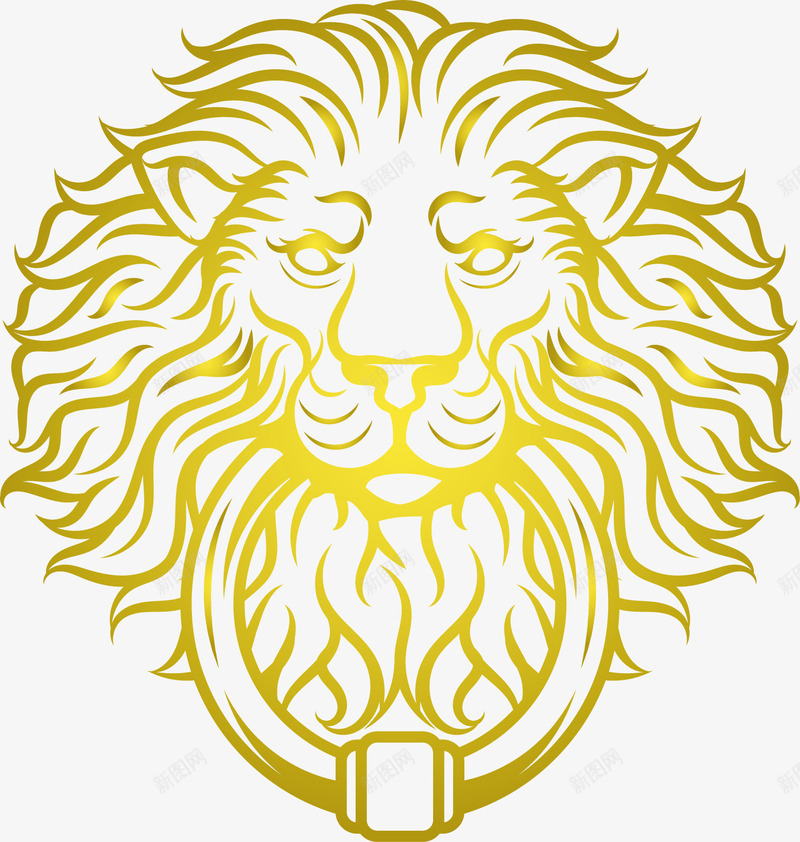 金色狮子头png免抠素材_新图网 https://ixintu.com 动物头像 手绘 毛茸茸 狮子 纹路 金色 项圈