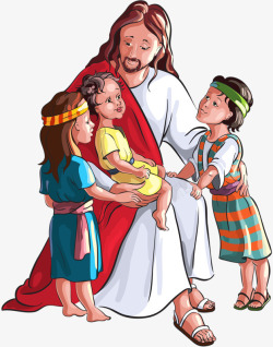 卡通的神父怀抱孩子的耶稣高清图片