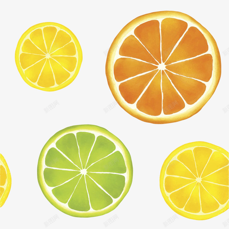 橙黄绿色美味的水果柠檬片卡通png免抠素材_新图网 https://ixintu.com 免扣 免费下载 卡通柠檬片 柠檬 柠檬片 橙色 水果 酸水果