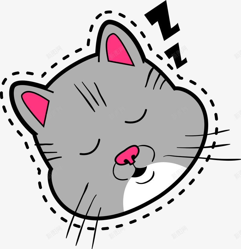 卡通灰色猫咪头像贴纸png免抠素材_新图网 https://ixintu.com 卡通 头像 宠物动物 灰色 睡觉猫咪 矢量图案 贴纸