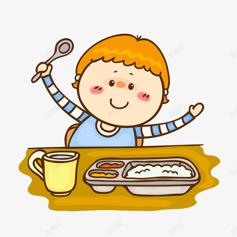 孩子吃饭png免抠素材_新图网 https://ixintu.com 卡通 吃饭 吃饭表情 坐在餐桌前 孩子 餐具