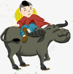 手绘放牛的孩子插画素材