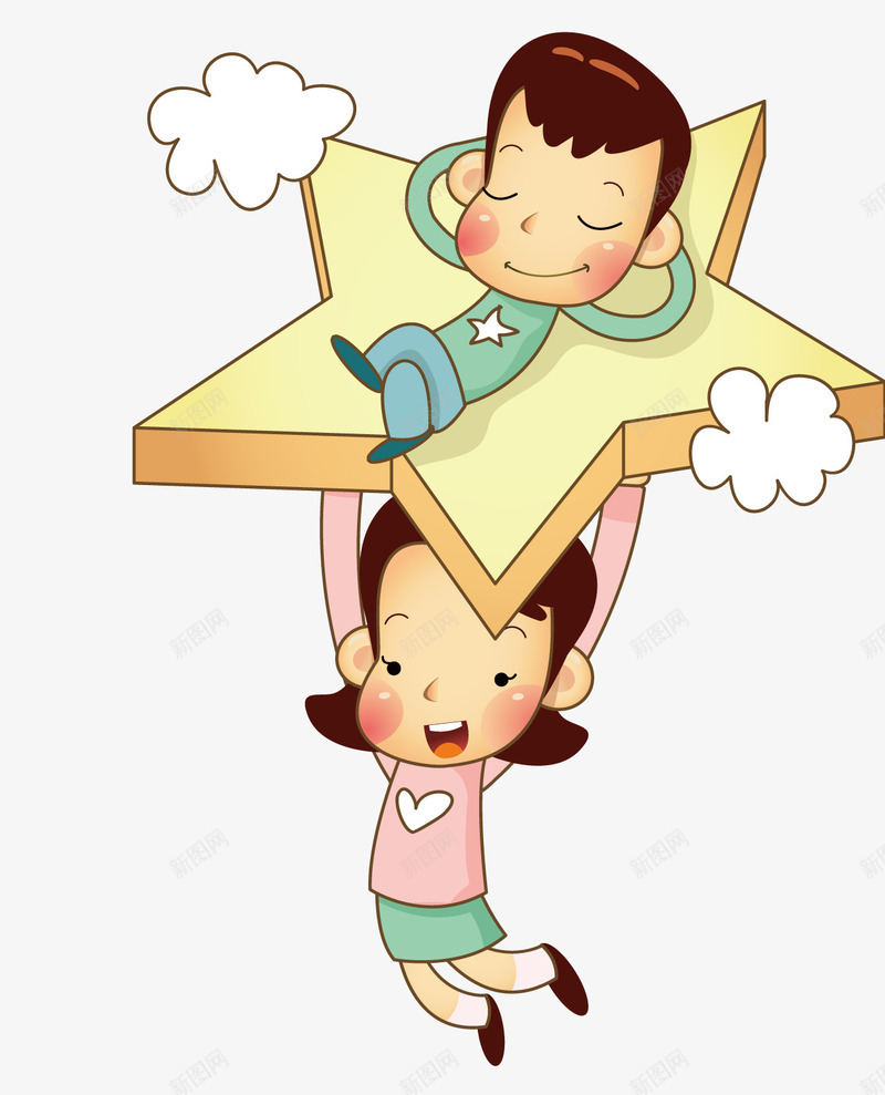 星星上的孩子png免抠素材_新图网 https://ixintu.com 云 五角星 卡通 星星 睡着的孩子 睡觉的宝宝 矢量素材
