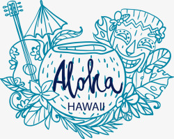 夏威夷风情蓝色手绘夏日海岛风情高清图片