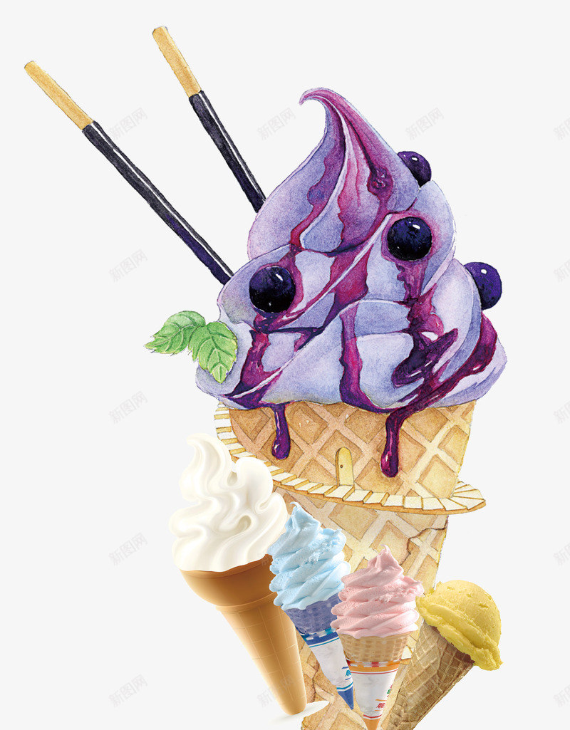 手绘冰淇淋png免抠素材_新图网 https://ixintu.com 冷饮 夏日 守护冰淇淋 甜品