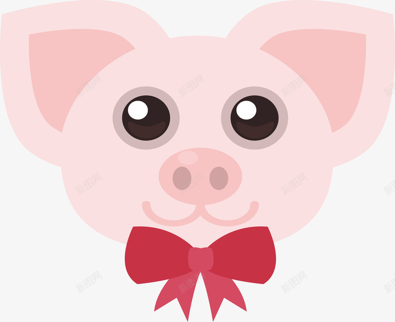 带领结的粉色小猪矢量图eps免抠素材_新图网 https://ixintu.com 可爱小猪 小猪头像 矢量png 粉色小猪 红色领结 领结小猪 矢量图