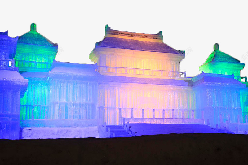 冰雕宫殿png免抠素材_新图网 https://ixintu.com 冰雕 古建筑 宫殿 彩色灯光