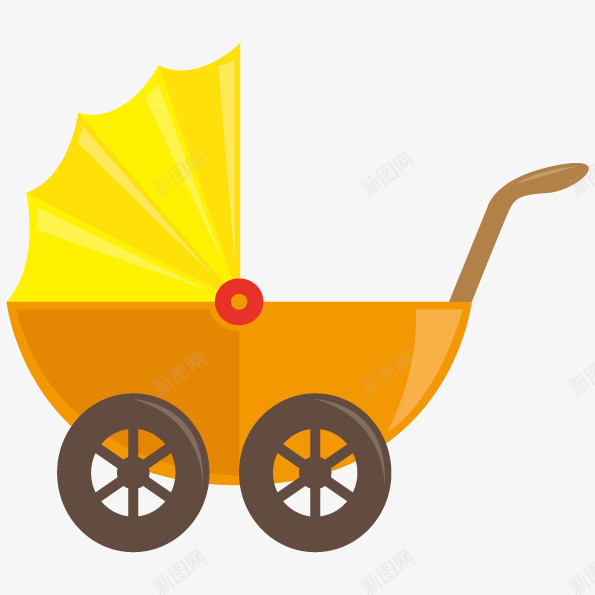 黄色婴儿车png免抠素材_新图网 https://ixintu.com 婴儿 婴儿车 宝宝车 手柄 车轮