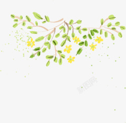 手绘黄色小花枝条植物素材