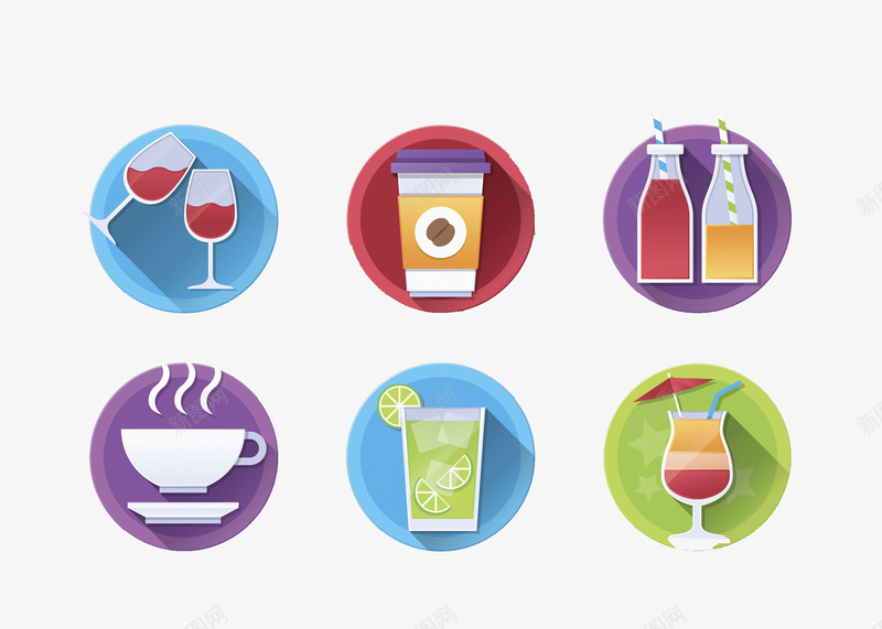 水彩图标png_新图网 https://ixintu.com 卡通 咖啡 图标 手绘 杯子 果汁 水彩 酒杯 饮品 饮料