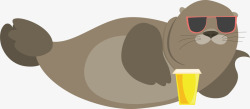 棕色海狮喝果汁的海狮矢量图高清图片