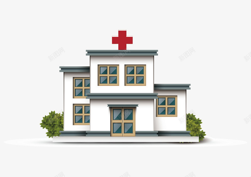 医院png免抠素材_新图网 https://ixintu.com 医院 红十字 绿树