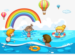 玩水的孩子手绘玩水的孩子高清图片