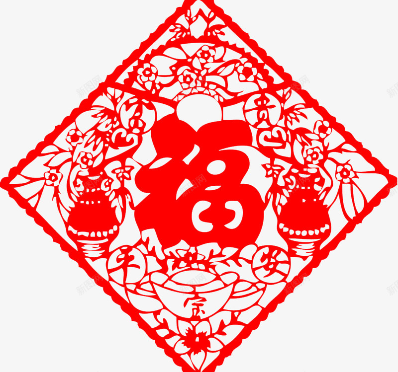 福字剪纸窗花png免抠素材_新图网 https://ixintu.com 剪纸 喜庆 春节 福字 窗花 红色 节日气氛 装饰