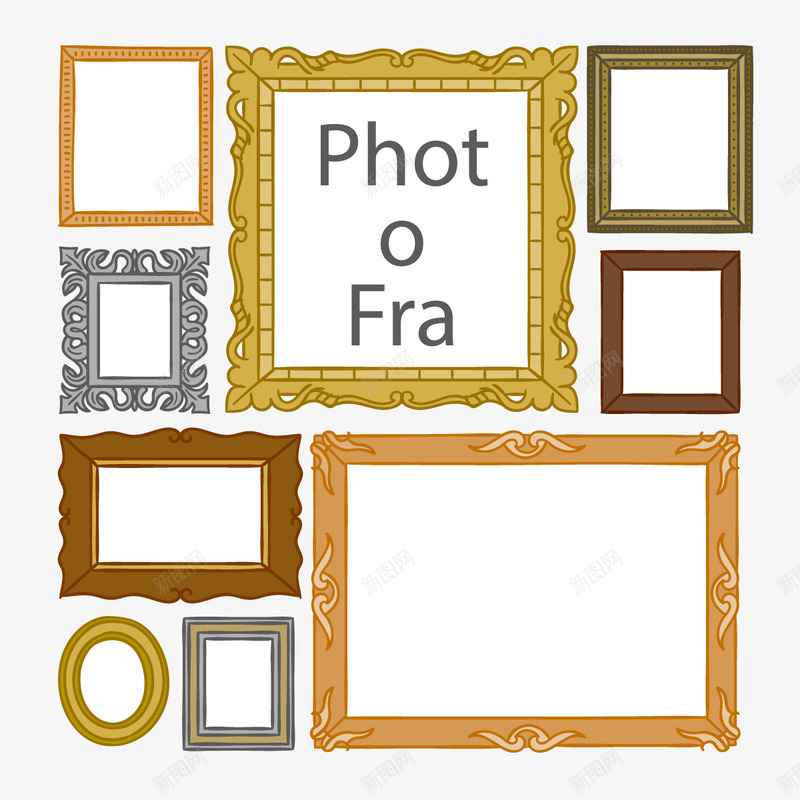欧式相框矢量图ai免抠素材_新图网 https://ixintu.com 复古 照片墙 相框 黄色 矢量图