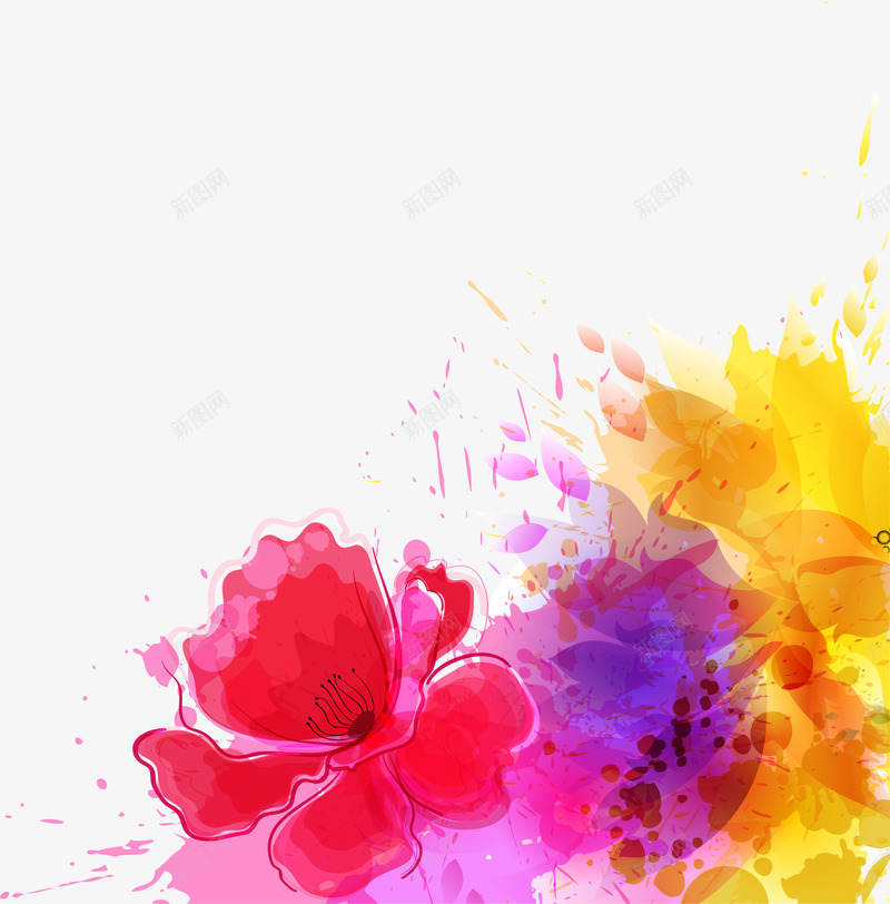 彩色水彩颜料png免抠素材_新图网 https://ixintu.com 免抠PNG 彩色 水彩 花朵 装饰图案 饮料