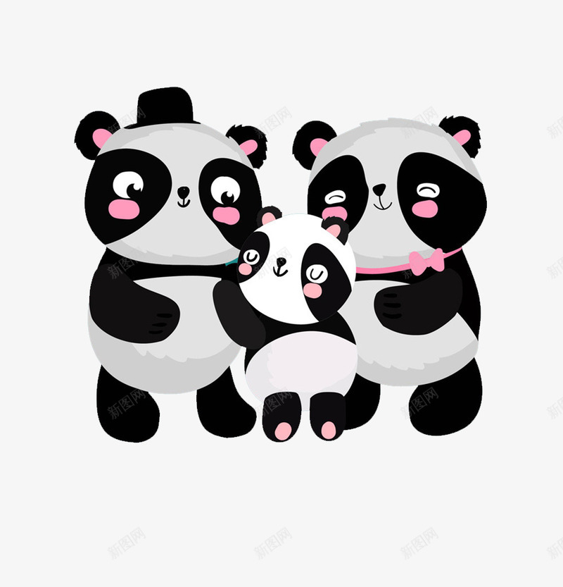 可爱的熊猫家族png免抠素材_新图网 https://ixintu.com 三只 妈妈 孩子 家族 幸福 微笑 熊猫 爸爸 领结 高兴