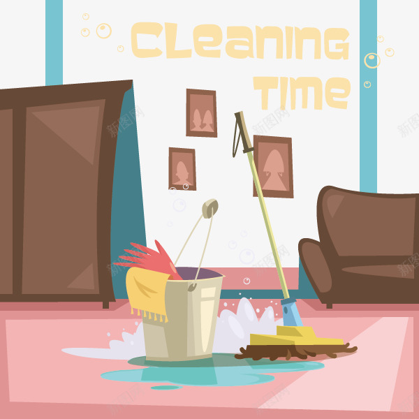 家庭清扫卫生插画png免抠素材_新图网 https://ixintu.com 卫生 地板 家庭 我的家人 手套 打扫 拖布 插画 气泡 水桶 沙发 清洁 照片 衣柜
