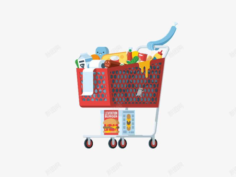 超市购物车插画psd免抠素材_新图网 https://ixintu.com 插画 货品 购物车素材 超市素材