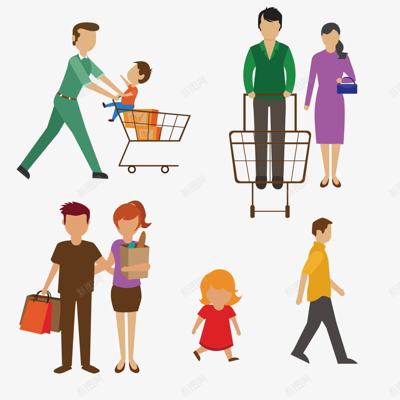商场里不同形态的人png免抠素材_新图网 https://ixintu.com 人物 儿童 购物袋 购物车