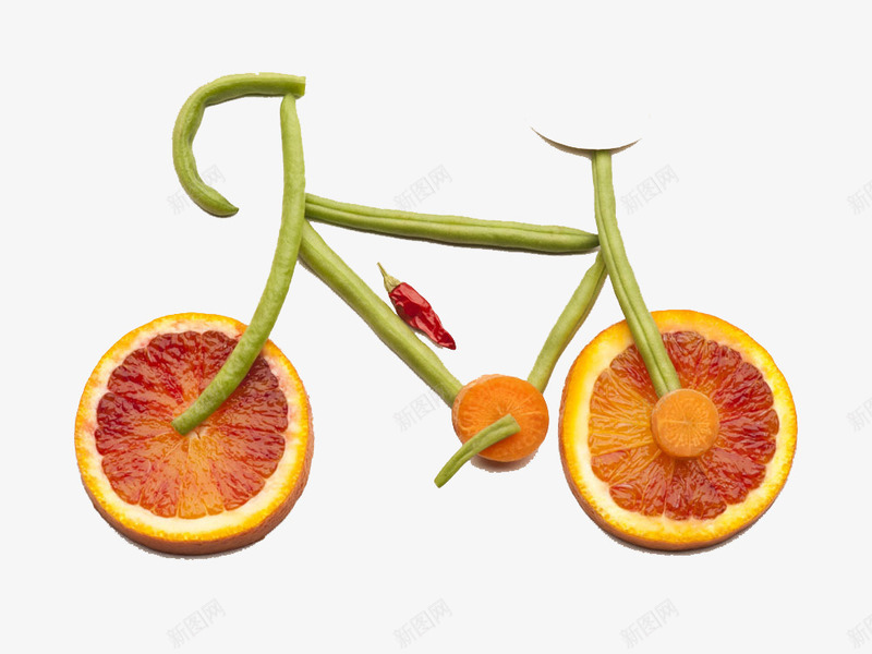 柠檬和豆角拼的自行车png免抠素材_新图网 https://ixintu.com 创意 柠檬片 豆角 辣椒
