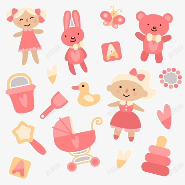 小女孩的玩具png免抠素材_新图网 https://ixintu.com 兔 婴儿 婴儿女 熊 玩具 粉红色