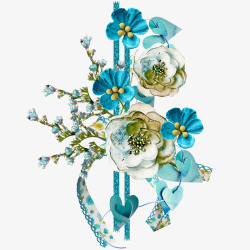 蓝色花朵花枝彩绘花朵装饰素材