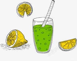 卡通手绘饮料健康柠檬汁素材