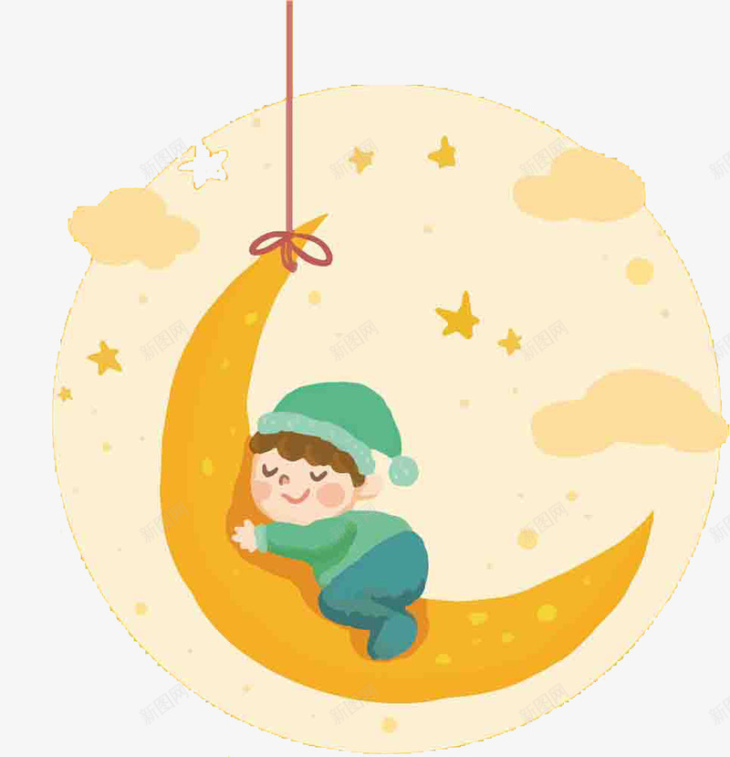 睡觉的孩子png免抠素材_新图网 https://ixintu.com 卡通 孩子 手绘 月牙 睡觉