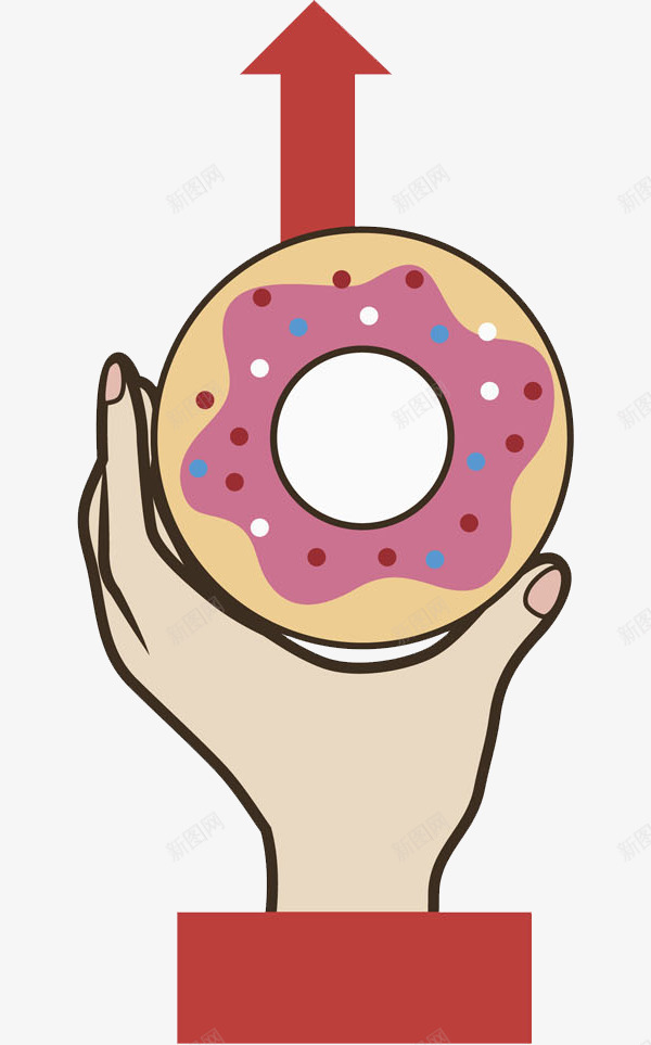 手拿甜甜圈png免抠素材_新图网 https://ixintu.com 圆环 彩色波点 手指 甜品 甜点 红色箭头 草莓味 面包