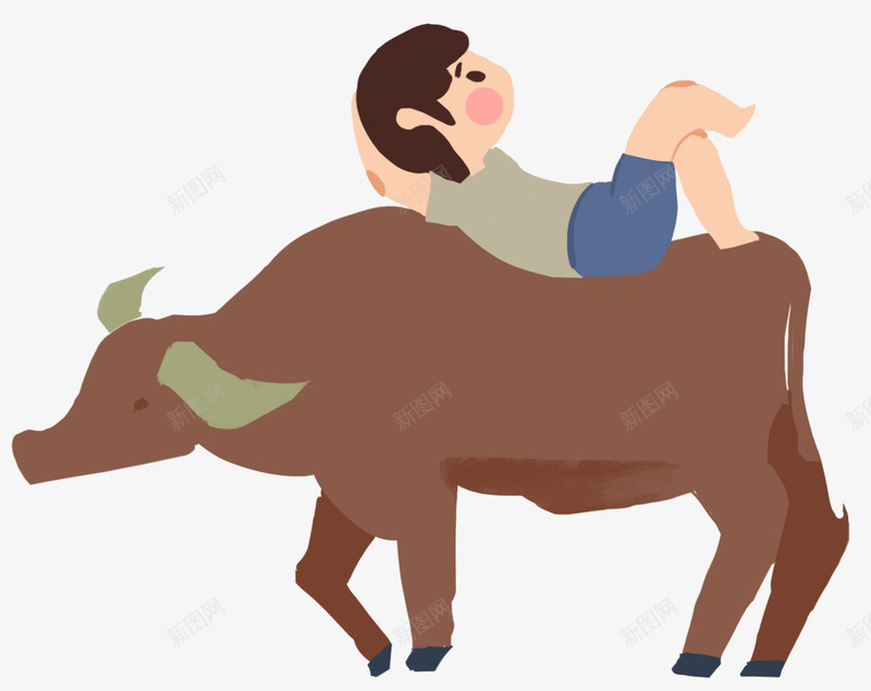 卡通放牛的孩子psd免抠素材_新图网 https://ixintu.com 卡通孩子 卡通手绘 手绘插画 放牛 放牛的孩子 清明节 牧童
