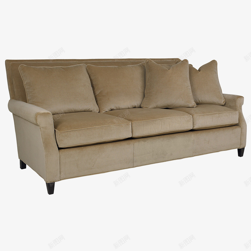 现代美式沙发png免抠素材_新图网 https://ixintu.com 卡其色 布艺 木质脚 柔软坐垫