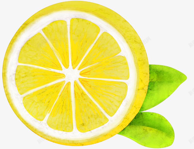 手绘黄色柠檬水果png免抠素材_新图网 https://ixintu.com 创意 卡通手绘 叶子 柠檬 水彩 水果 绿叶 食物 黄色
